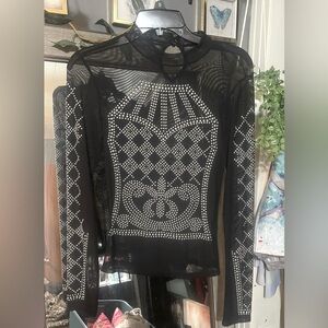 Longe sleeve mesh bedazzled top